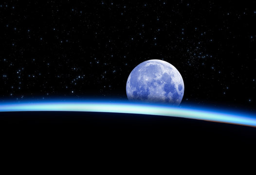 Earth with a Moon in the background.