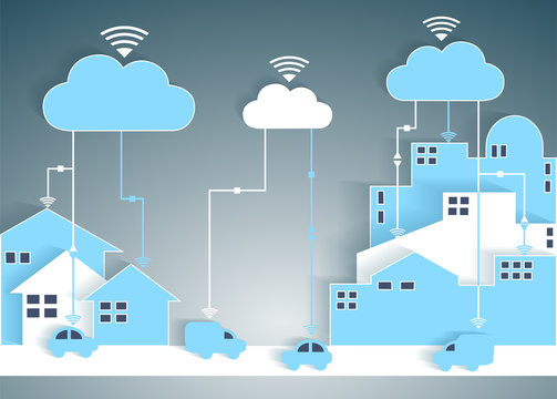 Cloud Computing Paper Cutout City And Suburb Network
