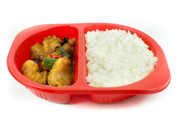 Thai spicy food basil fish fried rice on white background isolat