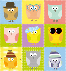 patchwork with owls / vectors