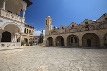 Fototapeta na wymiar The area in front of the Saint Theodoros Cathedral in Cyprus 