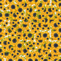 Seamless colorful background made of sunflowers  in flat design