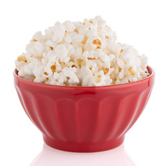 Popcorn in a red bowl
