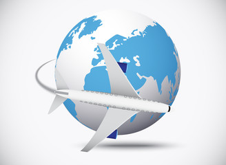 Fototapeta premium Airliner with globe in the white background