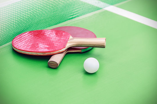 table tennis or ping pong rackets and balls