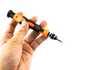 Naklejka premium hand holding screwdriver isolated