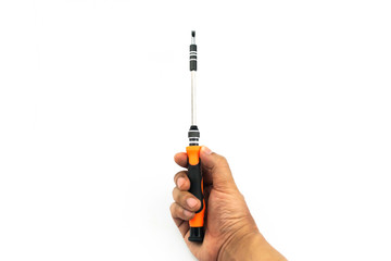 hand holding screwdriver isolated