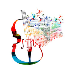 Colorful violoncello design with hummingbirds © abstract