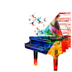 Colorful piano design with hummingbirds © abstract