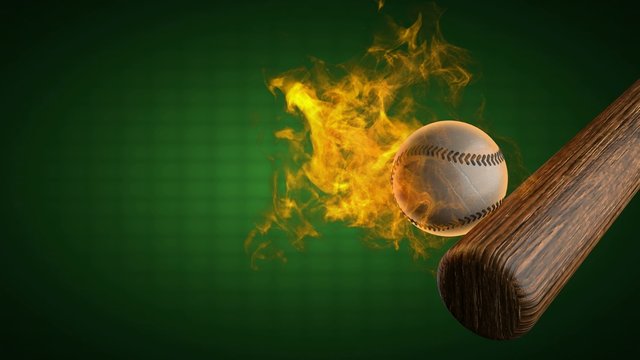 slow motion burning baseball ball. Alpha matted