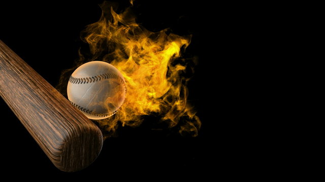 slow motion burning baseball ball. Alpha matted