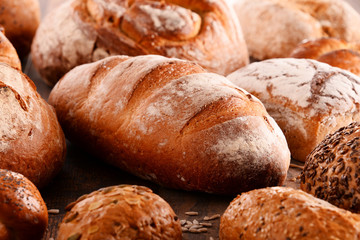 Composition with variety of baking products on wooden table