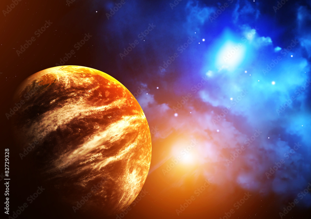Canvas Prints space scene with planet and nebula