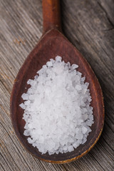Sea salt on a wooden spoon