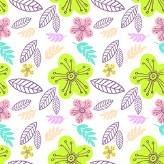 Fototapeta na wymiar Summer flowers seamless vector pattern