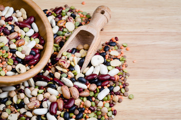 legumes on wood, closeup, background