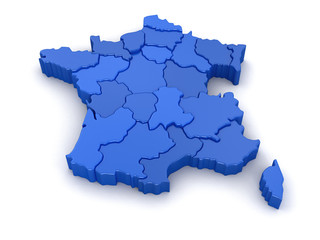 Map of France. Image with clipping path.