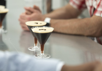 Glasses of espresso martini cocktails