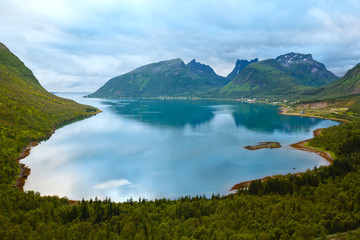 Summer Ersfjord night view (Norway, Senja).