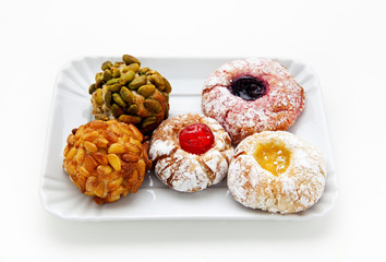 various Italian homemade cookies from the dough with almonds. pi