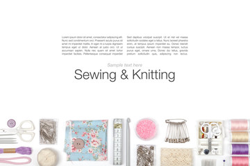 Fototapeta na wymiar sewing and knitting on white background 