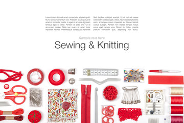 sewing and knitting on white background 