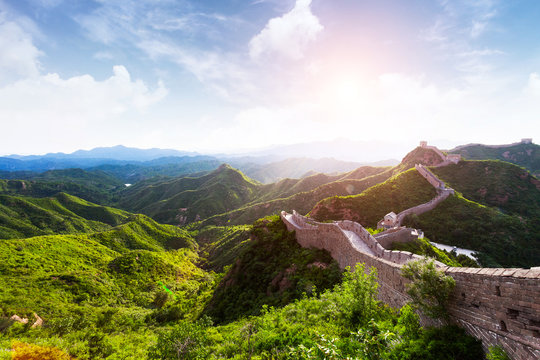 Great wall under sunshine during sunset
