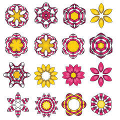 Set of cartoon colored flowers