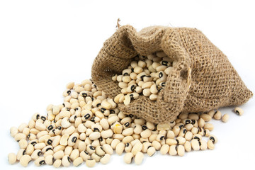 black eyed peas beans  in canvas sack