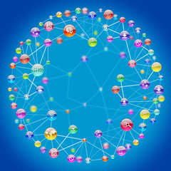 Blue background with colorful connected dots