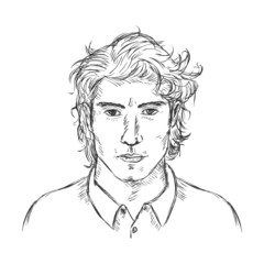 Vector Single Sketch Male Face. Men Hairstyle