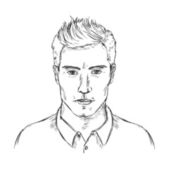 Vector Single Sketch Male Face. Men Hairstyle