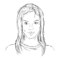 Vector Single Sketch Female Face. Women Hairstyle.