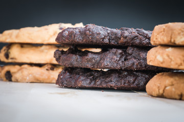 Stack of cookies on wooden table
