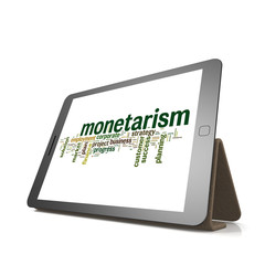 Monetarism word cloud on tablet