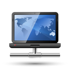 Icon of a laptop with a network connection. Vector Illustration