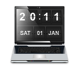 Modern Laptop with Flip Clock Screensaver