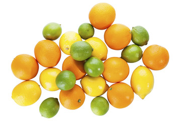 Fresh citrus fruits on a white background