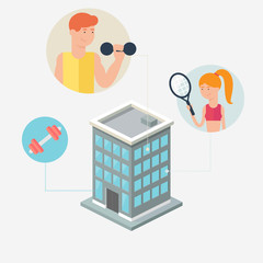 Fitness center gym, sport concept. Vector illustration flat styl