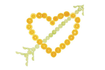 Citrus fruits forming a heart