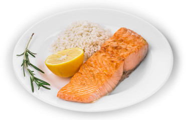 Grilled salmon steak with rice 