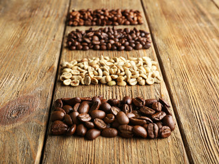 Coffee beans on wooden background