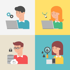 Set of information technologies specialists: programmer, designe