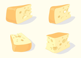 4 different pieces of cheese with holes. Vector