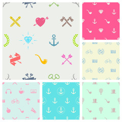 Set of hipster style seamless background