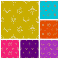 Set of hipster style seamless vector background