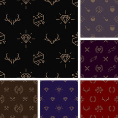 Set of hipster style seamless background