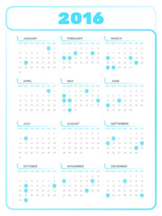 Calendar 2016 template in light blue.
Editable vector.
Eps 10