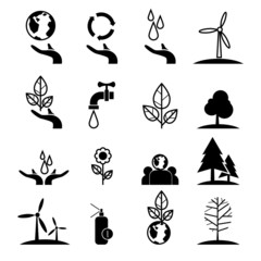 save energy and environment icons set