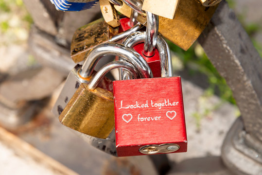 Locked together forever, Valentine Day, Ponte Milvio, Rome Italy